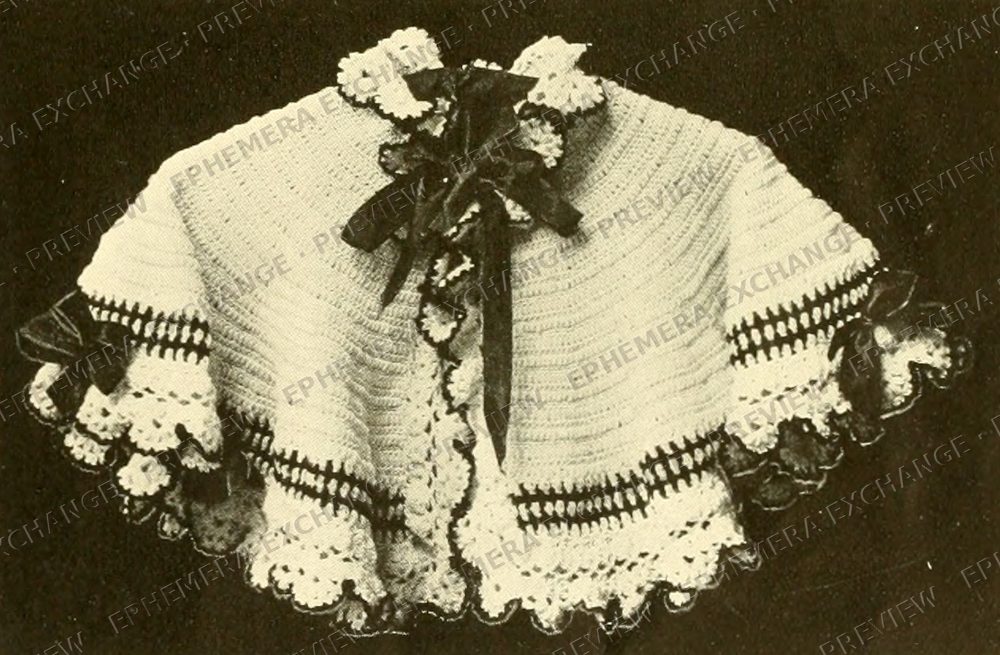 Vintage 1912 baby crochet photograph: childs crochet cape with ribbons