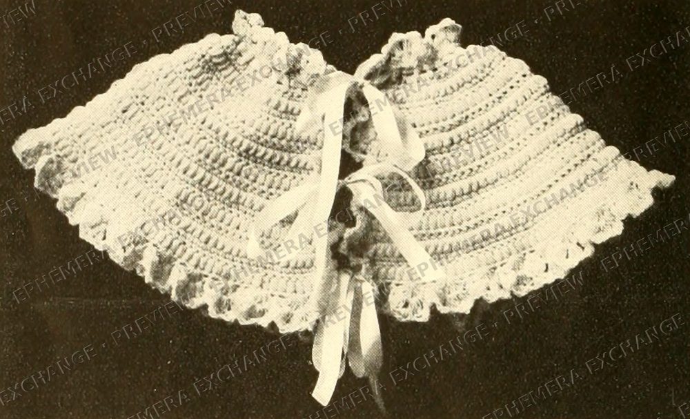 Vintage 1912 wool crochet photograph: crochet capelet with ribbon
