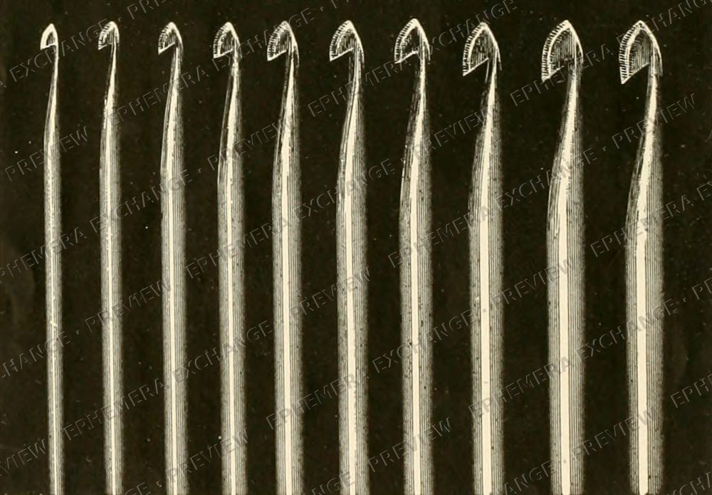 Vintage 1919 knitting photograph: crochet hooks set of ten