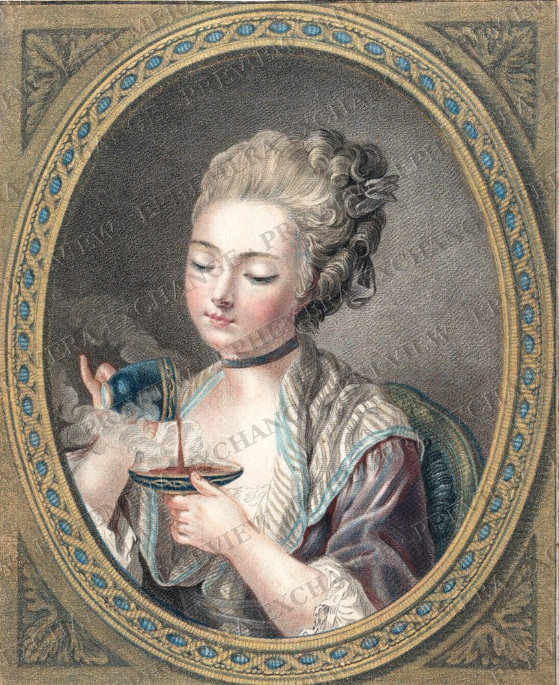 Woman pouring coffee, vintage coffee illustration (watermarked preview)
