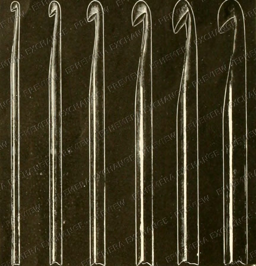 Vintage 1919 knitting photograph: large crochet hooks
