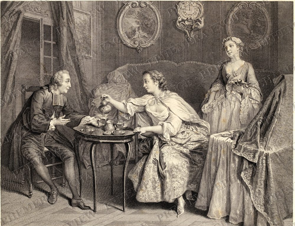 Morning coffee in the parlor, vintage coffee illustration (watermarked preview)
