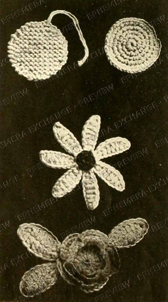Vintage 1919 knitting photograph: crochet motifs flower and leaves