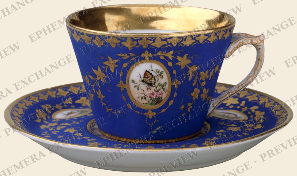 Cobalt and gold cup, vintage coffee illustration (watermarked preview)