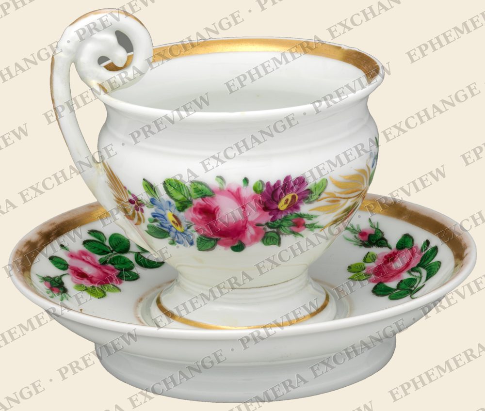 Rose-painted cup, vintage coffee illustration (watermarked preview)