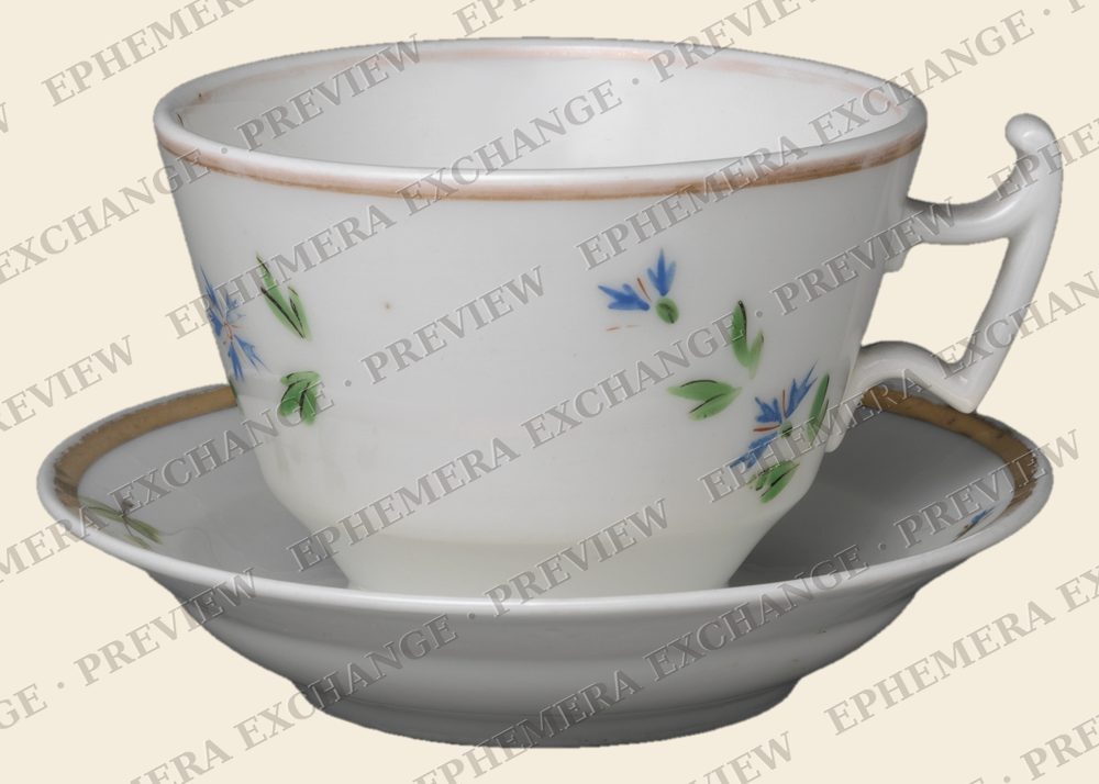 Blue sprig cup, vintage coffee illustration (watermarked preview)