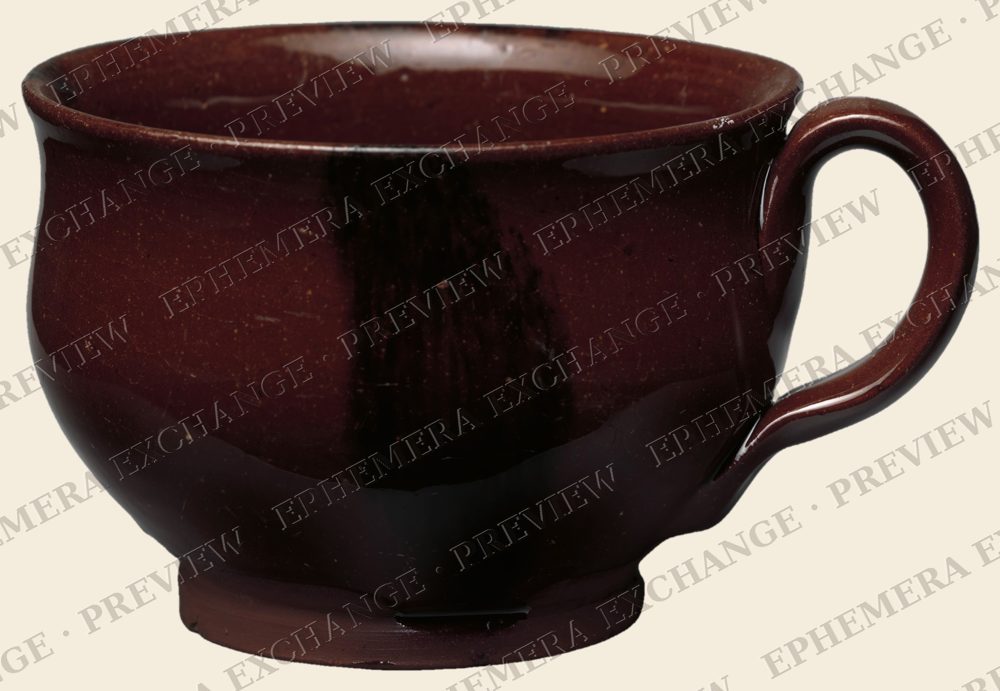 Brown earthenware mug, vintage coffee illustration (watermarked preview)