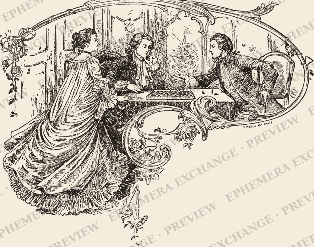 Chess at the café, vintage coffee illustration (watermarked preview)