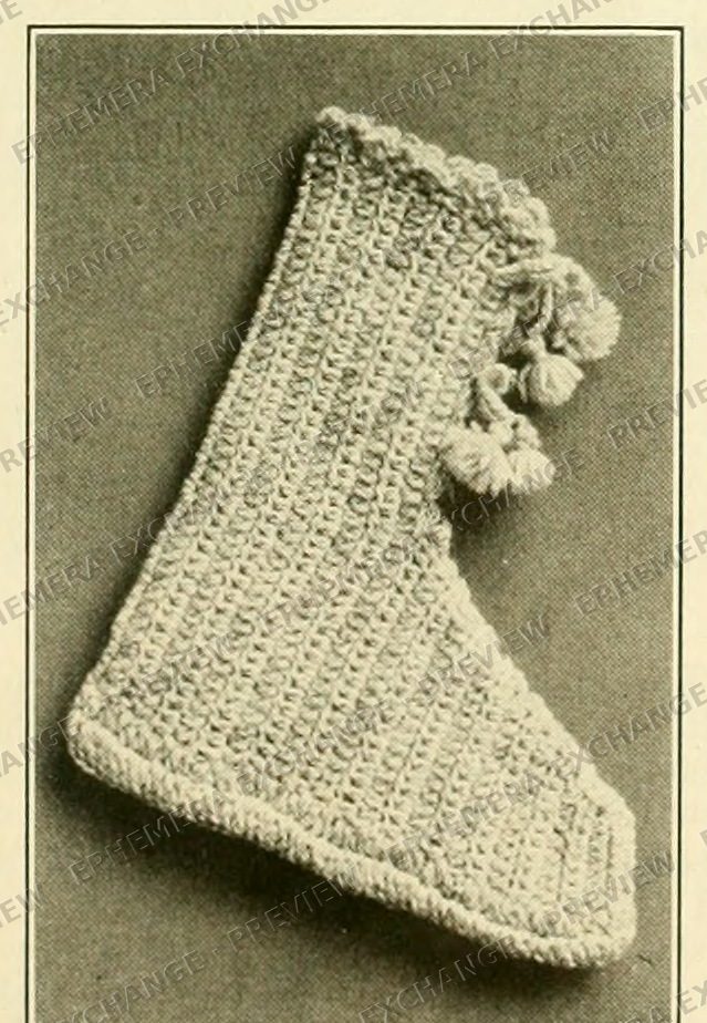 Vintage 1919 knitting photograph: knit stocking with pompoms