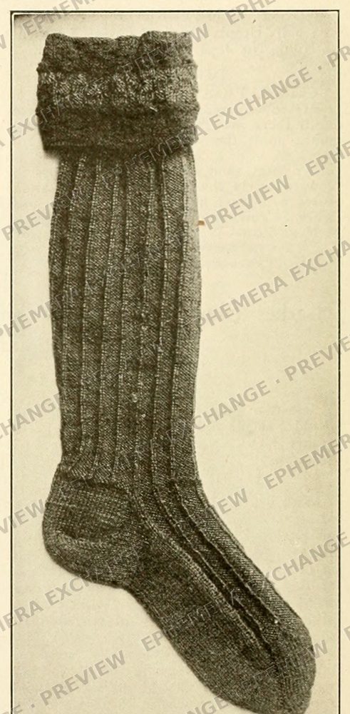 Vintage 1919 knitting photograph: ribbed knit stocking