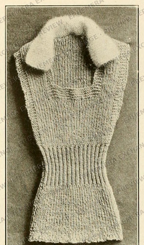 Vintage 1919 knitting photograph: knit slipover with collar flat