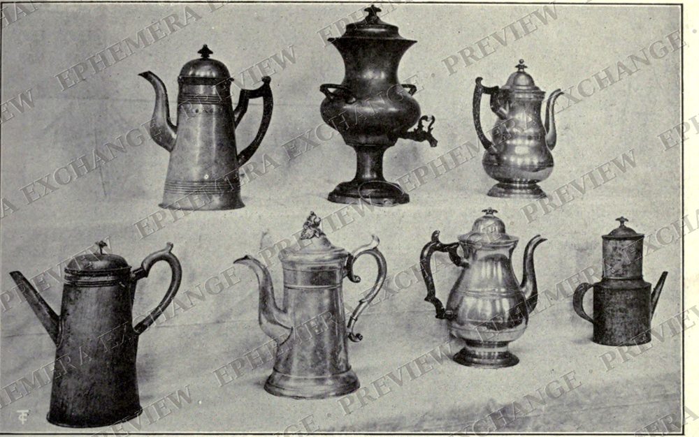 Colonial coffee pots, vintage coffee illustration (watermarked preview)
