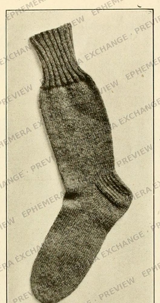 Vintage 1919 knitting photograph: plain knit sock