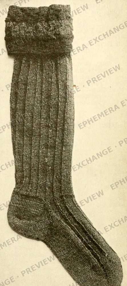 Vintage 1919 knitting photograph: ribbed knit stocking folded cuff