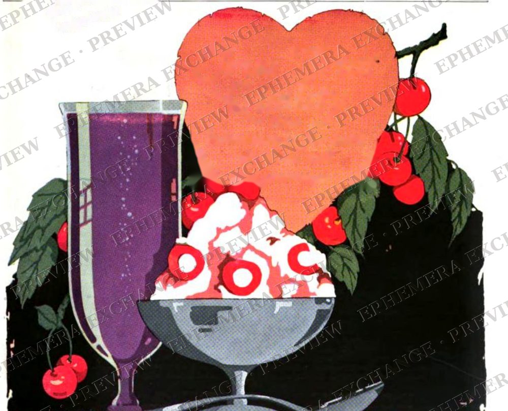 Vintage soda fountain illustration: february sundae cover