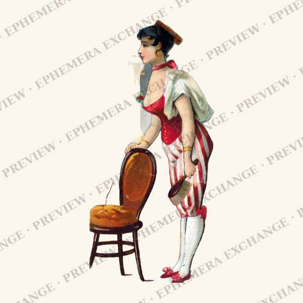 1887 chromolithograph card: hairdresser