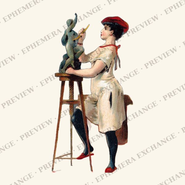 1887 chromolithograph card: sculptor