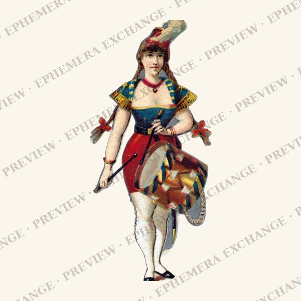 1887 chromolithograph card: drummer