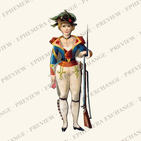 1887 chromolithograph card: gendarme