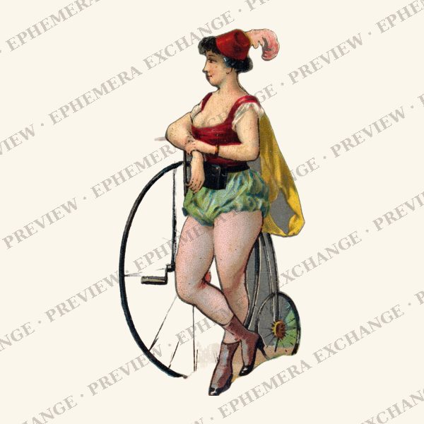 1887 chromolithograph card: cyclist