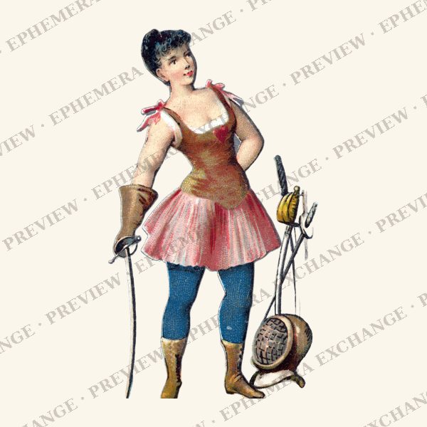 1887 chromolithograph card: fencing master